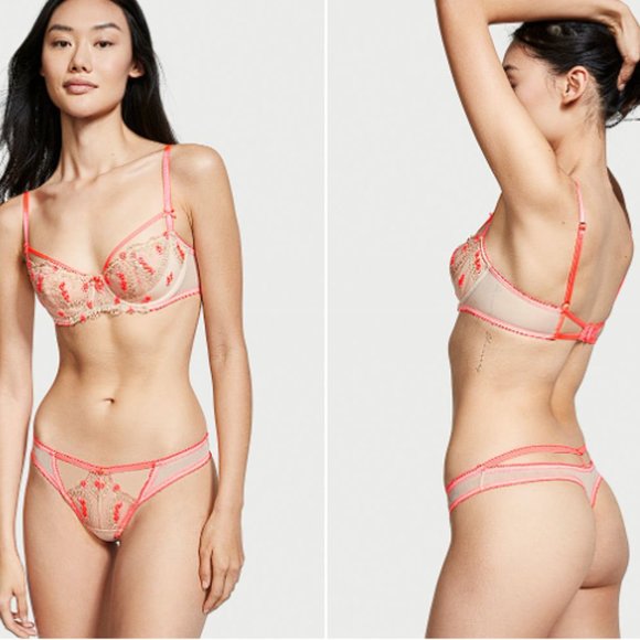 VS DREAM ANGELS Sweetheart Strappy Thong Panty Champagne Coral Blaze NWT - Picture 2 of 16